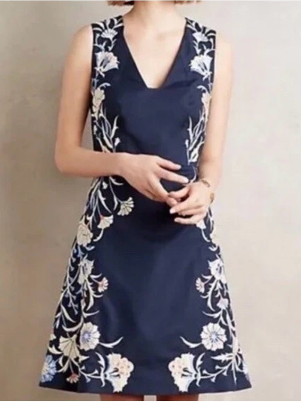 Anthropologie Navy Dress with Cream Floral